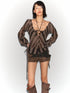 Flowers birds Market Two-Way Large Neckline Irregular Striped Mesh Shirt