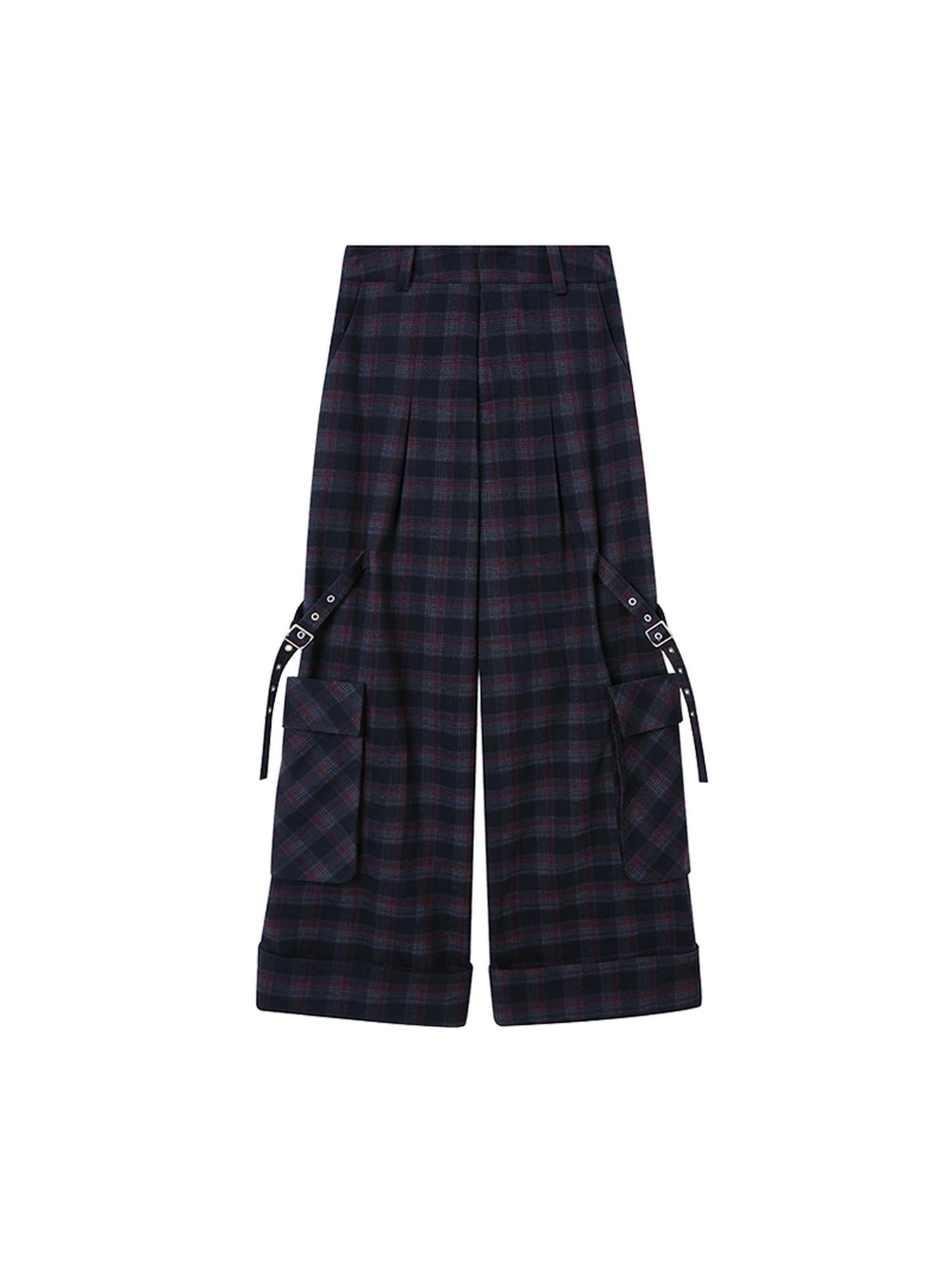 DIDDI MODA Retro Plaid Cargo Pants For Women Relaxed Fit Stylish Design