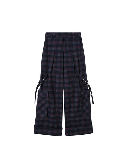 DIDDI MODA Retro Plaid Cargo Pants For Women Relaxed Fit Stylish Design