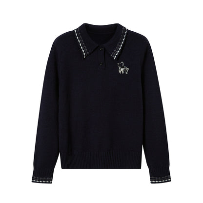 DIDDI MODA Academy Style Polo Knit With Embroidered Kitty And Heart