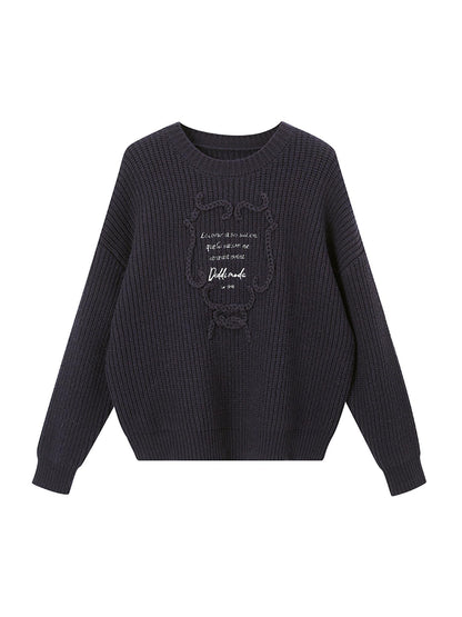 DIDDI MODA Elegant Tape Embroidered Letter Sweater