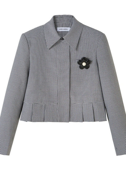 Floral Detachable Brooch Blazer Skirt Set