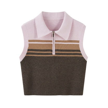 DIDDI MODA Pink Stripe Polo Knit Vest Spring Layering Essential