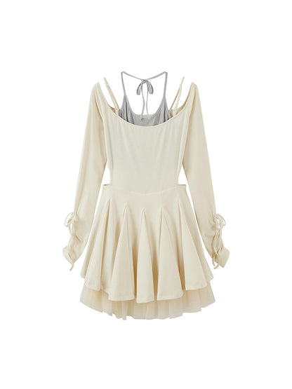 DIDDI MODA Colorblock Halter Ballet Dress With Lace Up Cutout Detail