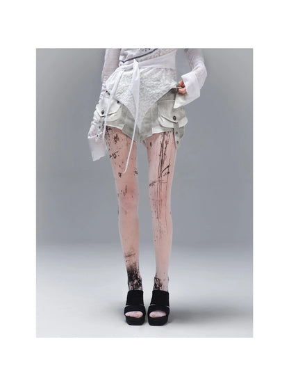 Ariadna S Punk Edge 8 D White Printed Tights Freedom Versatility