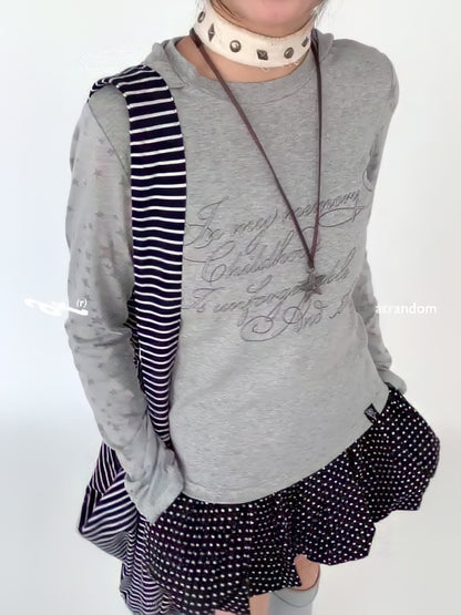 Slim Fit Hooded Round Neck Printed Patchwork T-Shirt