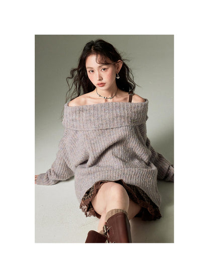 DIDDI MODA Lazy Chic One Shoulder Wool Sweater