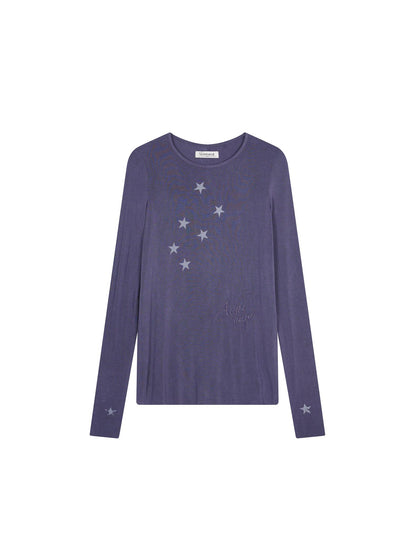 Achihara Sunproof Star Print Modal Cotton Stretch Knit T-Shirt