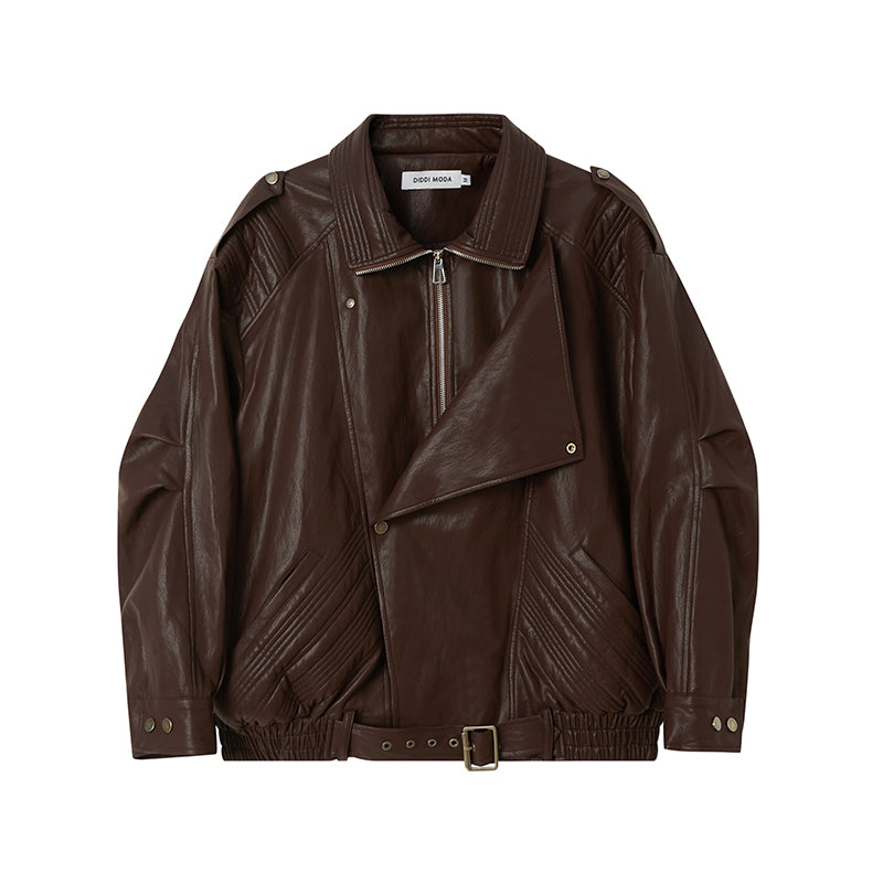 DIDDI MODA Retro Quilted Pu Biker Jacket With Oversize Collar