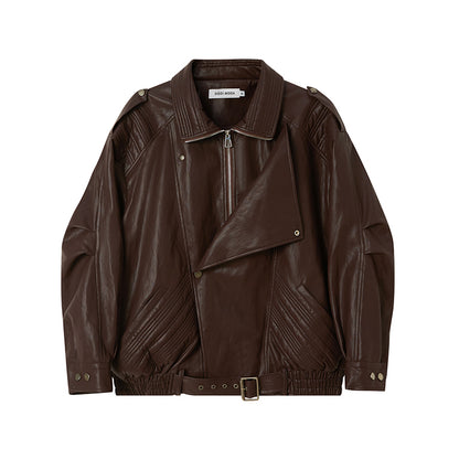 DIDDI MODA Retro Quilted Pu Biker Jacket With Oversize Collar