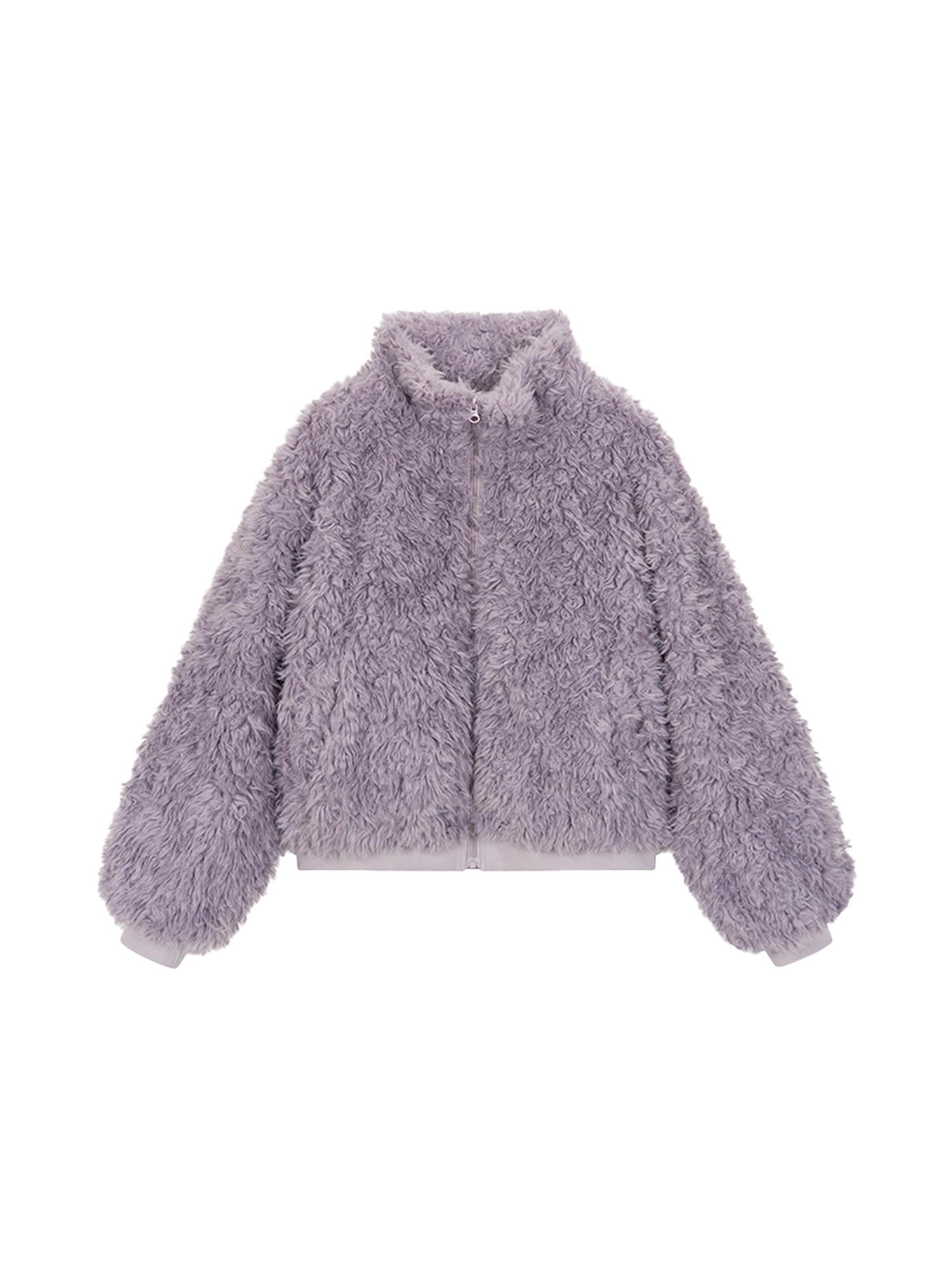 atrandom Purple Cozy Short Faux Shearling Jacket Women Winter Outerwear