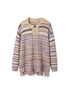 Vintage Collar Striped Hem Distressed Sweater