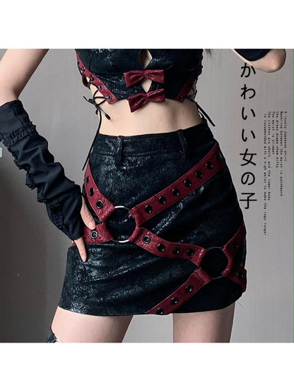 WSW WUSHENWU Napoleon Lock Leather Moto Skirt For Chic Riders