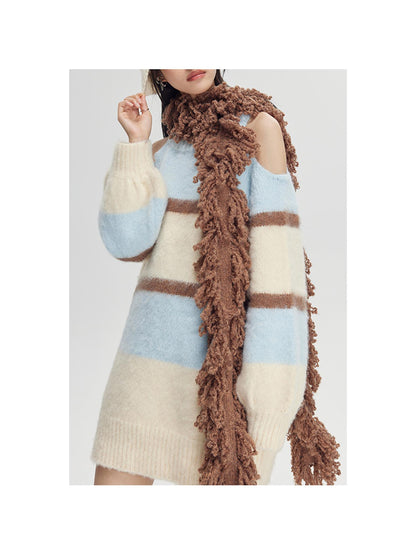 DIDDI MODA Winter Fringe Warmth Knitted Scarf Wrap
