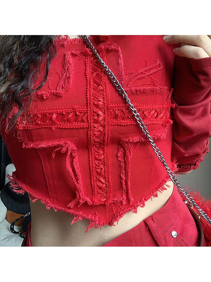 WSW WUSHENWU Cross Lace Sleeveless Cowgirl Denim Crop Top