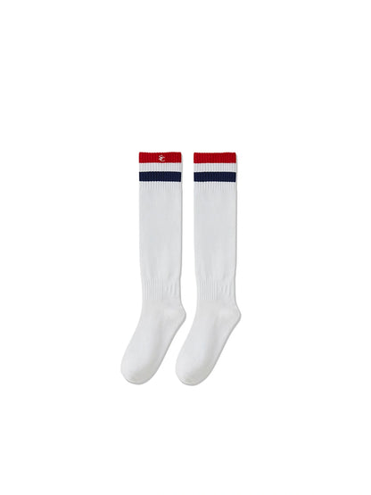 Sporty Bold Embroidered Striped Knee Socks