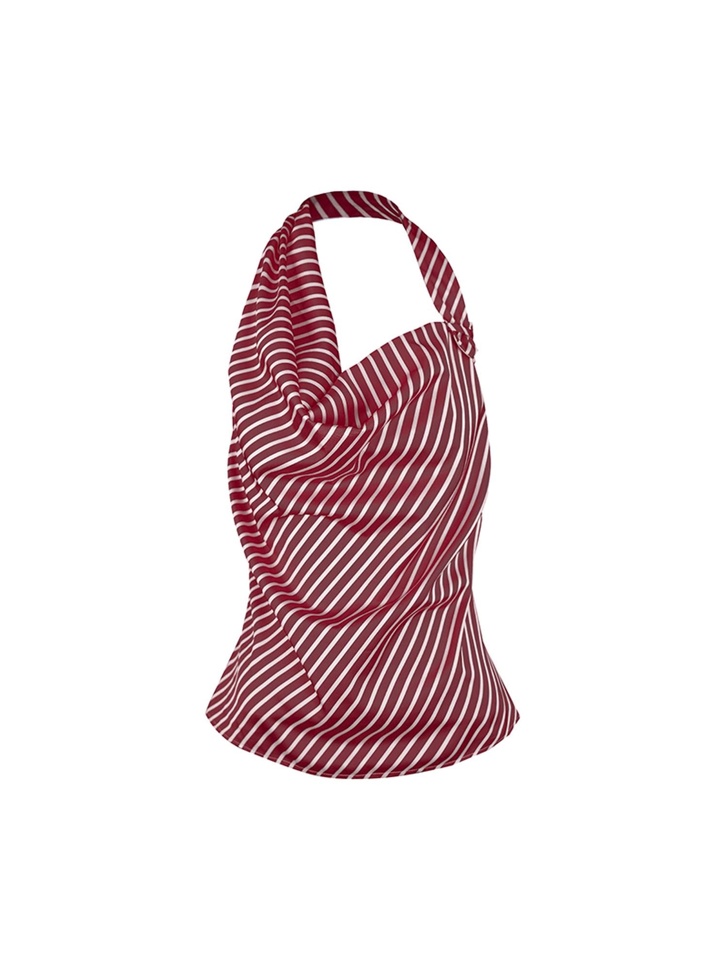 STRIKE A POSE Asym Stripe Sleeveless Draped Tie Neck Top
