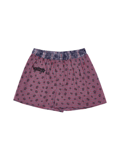 Peoplesense All Over Print Contrast Check Cotton Shorts Loose Fit