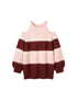 DIDDI MODA Soft Striped Knit Sweater With Colorblock Shoulder Cutout