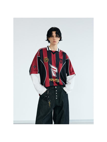 Peoplesense Fake Two Tone Racing Quick Dry Loose Tee With 3D Embroidery