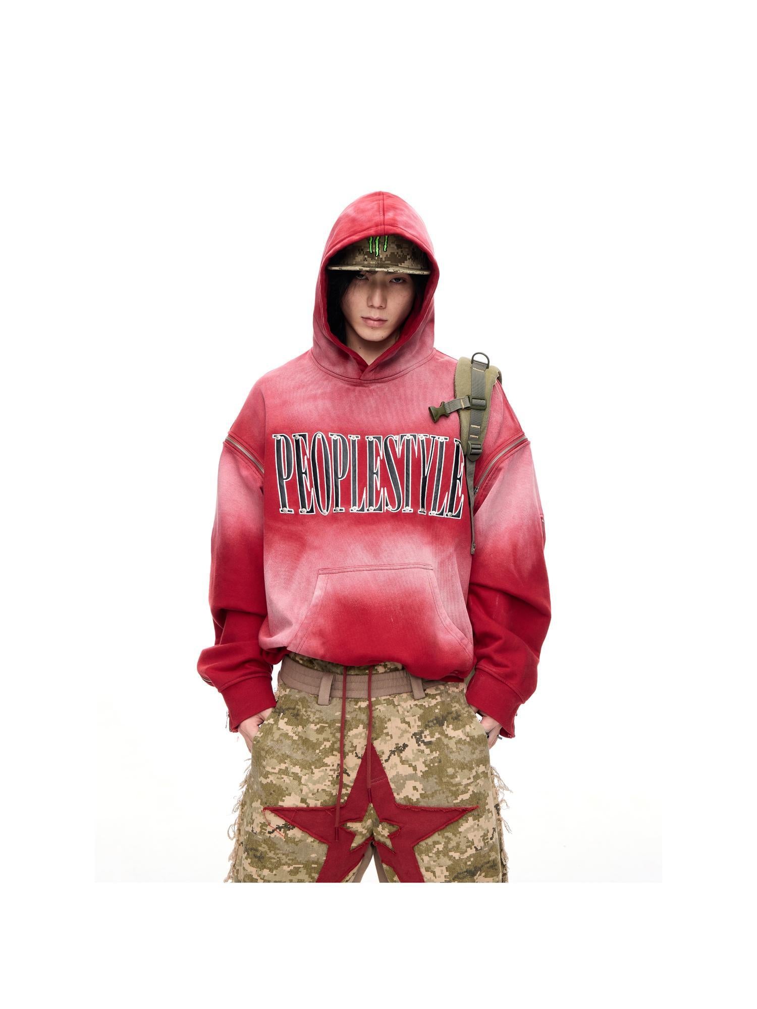 Peoplesense Unisex Vintage Wash Gradient Hoodie Loose Fit Detachable Hood