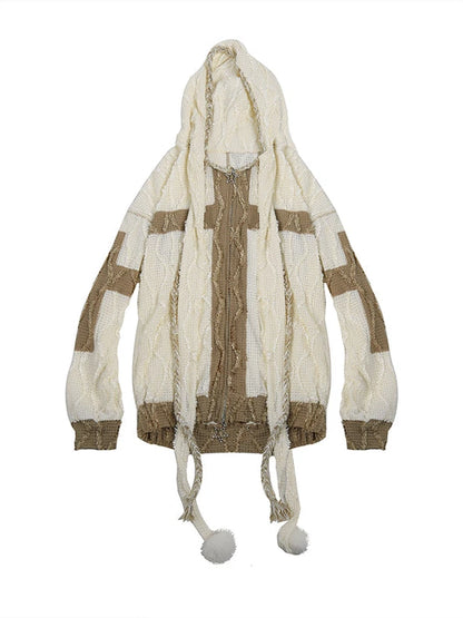 Oversize Hooded Knit Cardigan Women Cozy Lazy Chic Sweatshirt