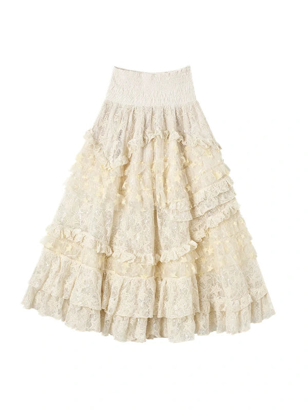 Vintage Lace High Waist Romantic Tiered Tulle Dress