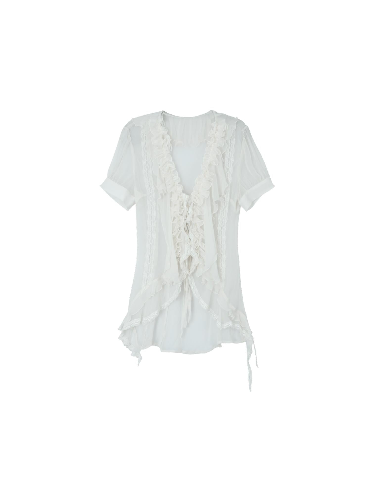 DoublePunch Sheer Textured Jellyfish Blouse With Layered Hem Shirt