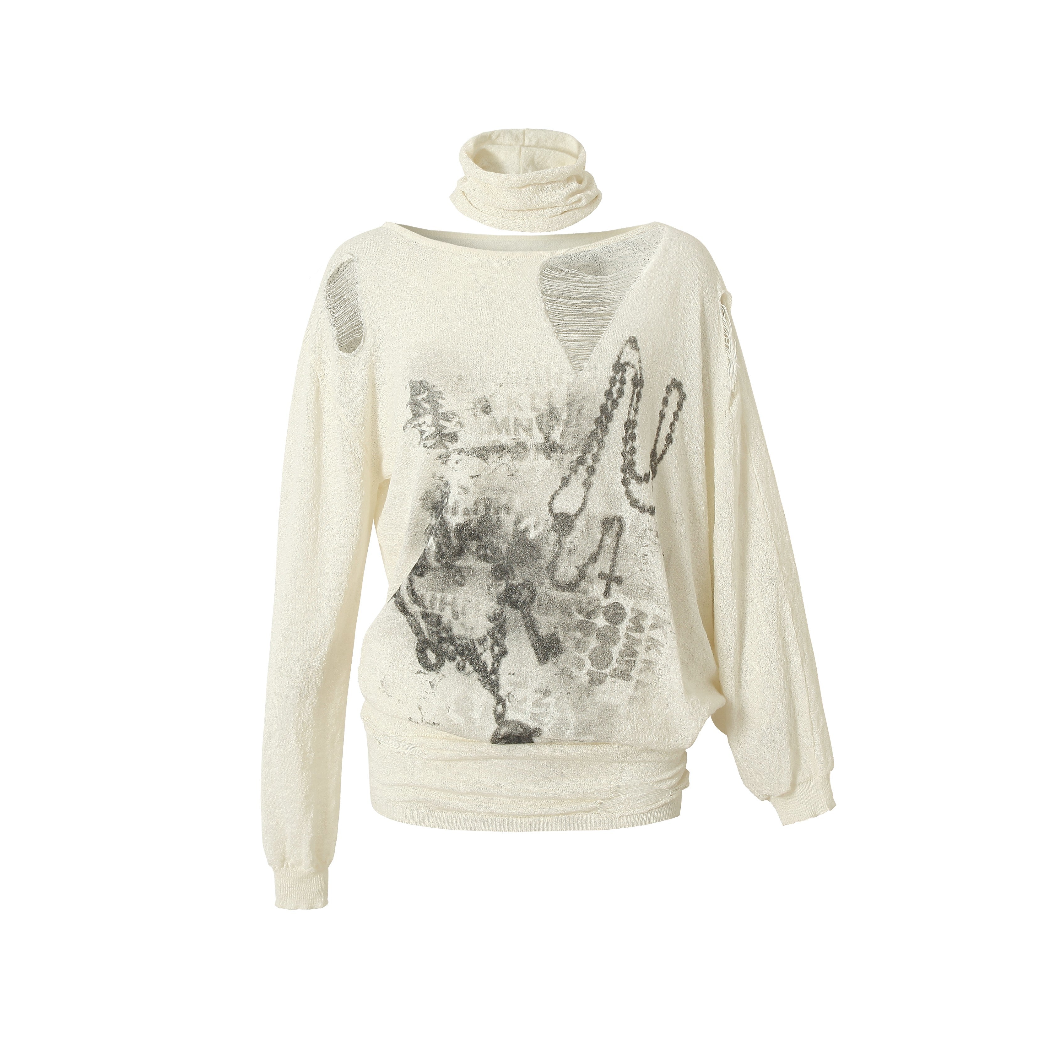 NO ROMANCE Punk Grunge Royal Print Off-Shoulder Knit Top