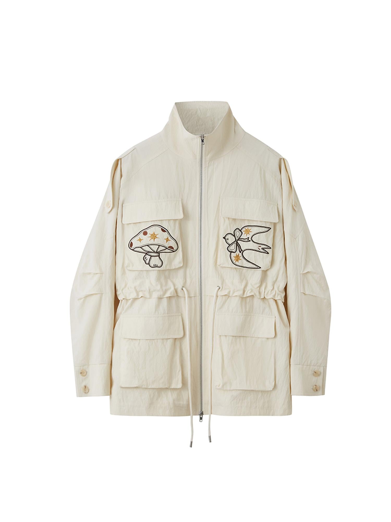 DIDDI MODA Loose Oversized Embroidered Utility Trench Coat With Adjustable Waist
