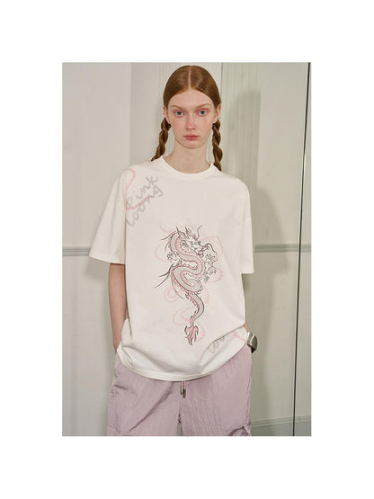 DIDDI MODA Pearl Dragon Print Cotton Tee
