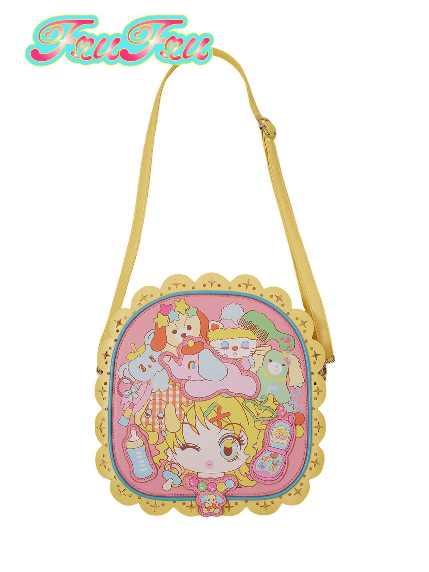 Frufru Gulu Rose Red Cartoon Print Diagonal Shoulder Cute Pu Bag