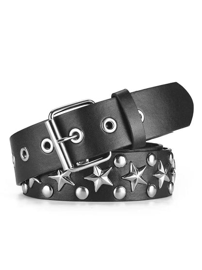 Punk Dark Pentagram Studded Belt With Metal Accessories