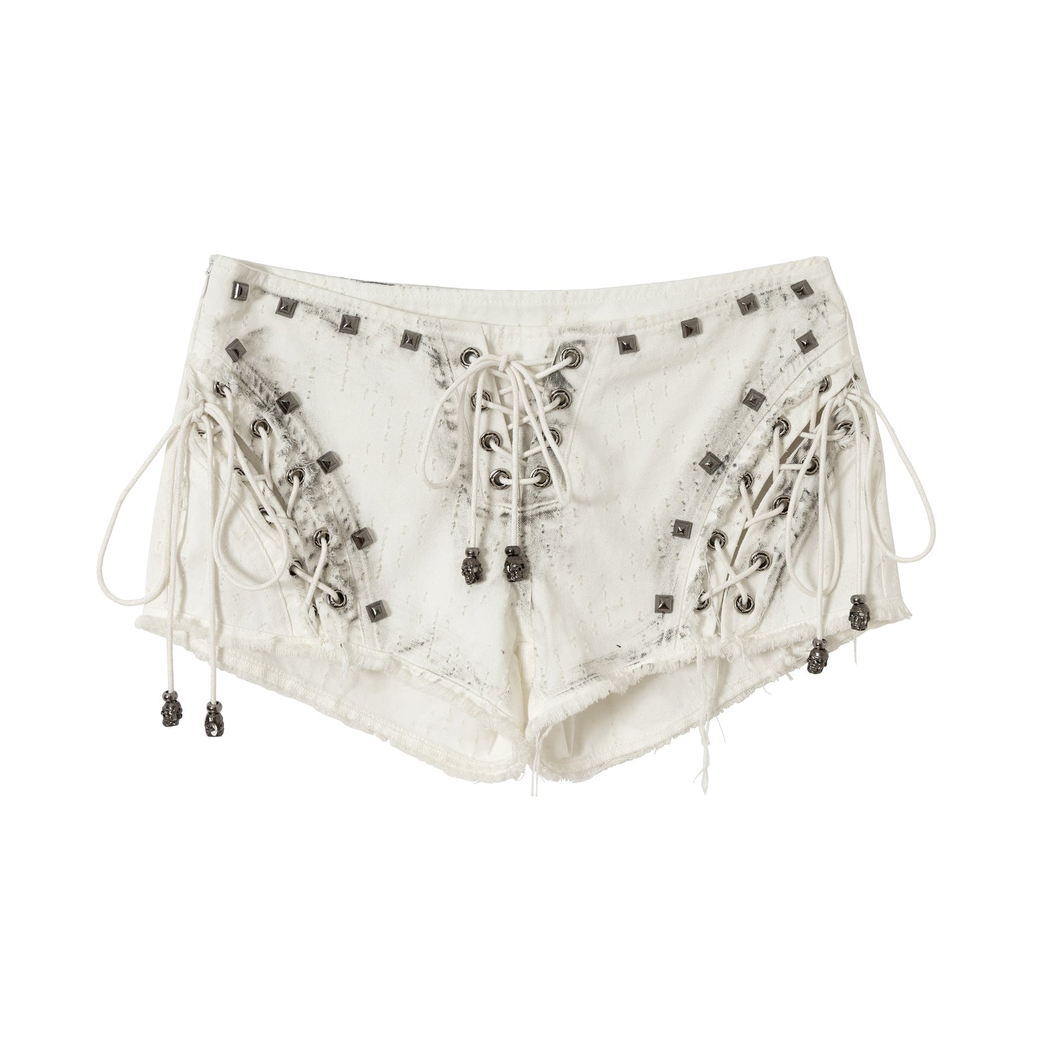 NO ROMANCE Vintage Punk Street Grunge Distressed Low-Rise Shorts