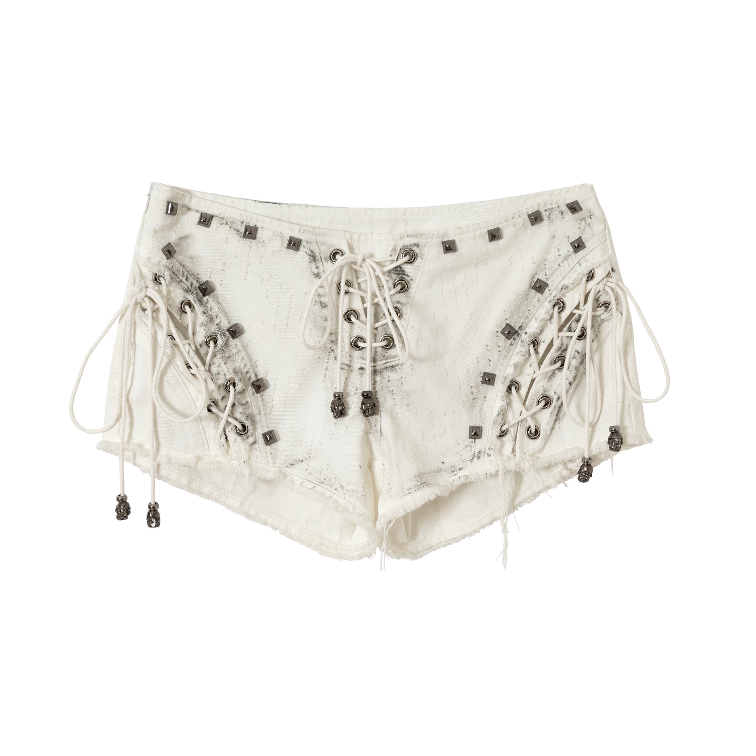 NO ROMANCE Vintage Punk Street Grunge Distressed Low-Rise Shorts