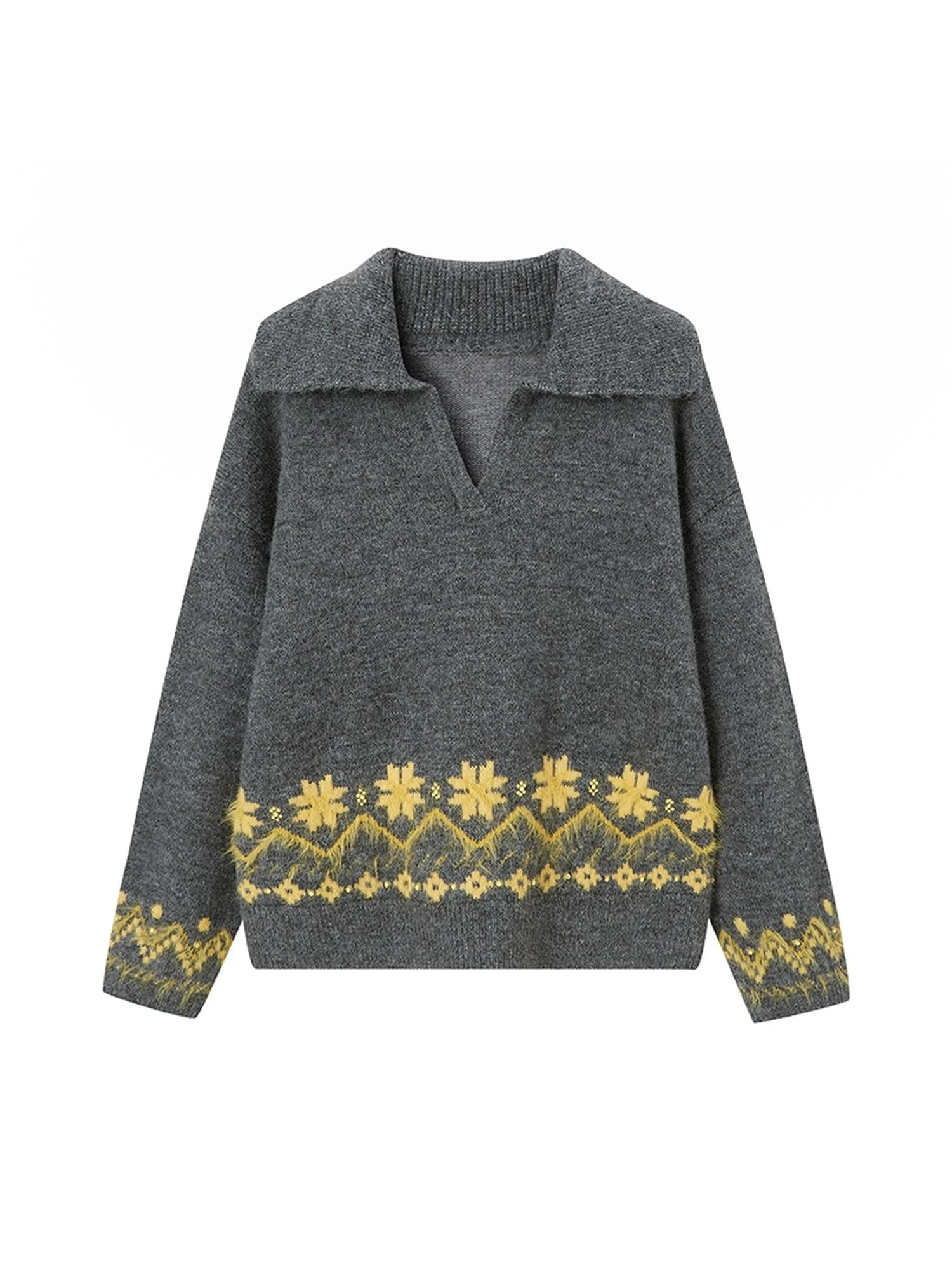 Fair Isle Embroidered Polo Neck Sweater