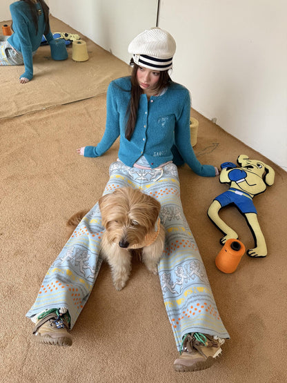 sancco house Angel Dog Striped Knit Women&
