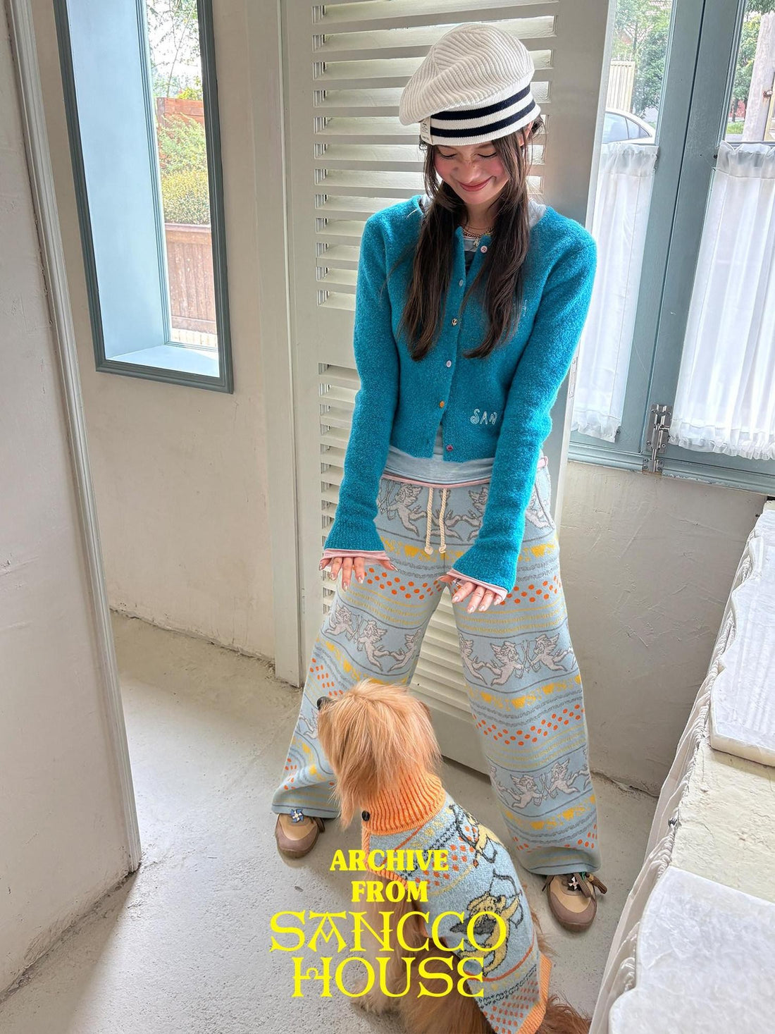 sancco house Angel Puppy Striped Knitted Loose Women&