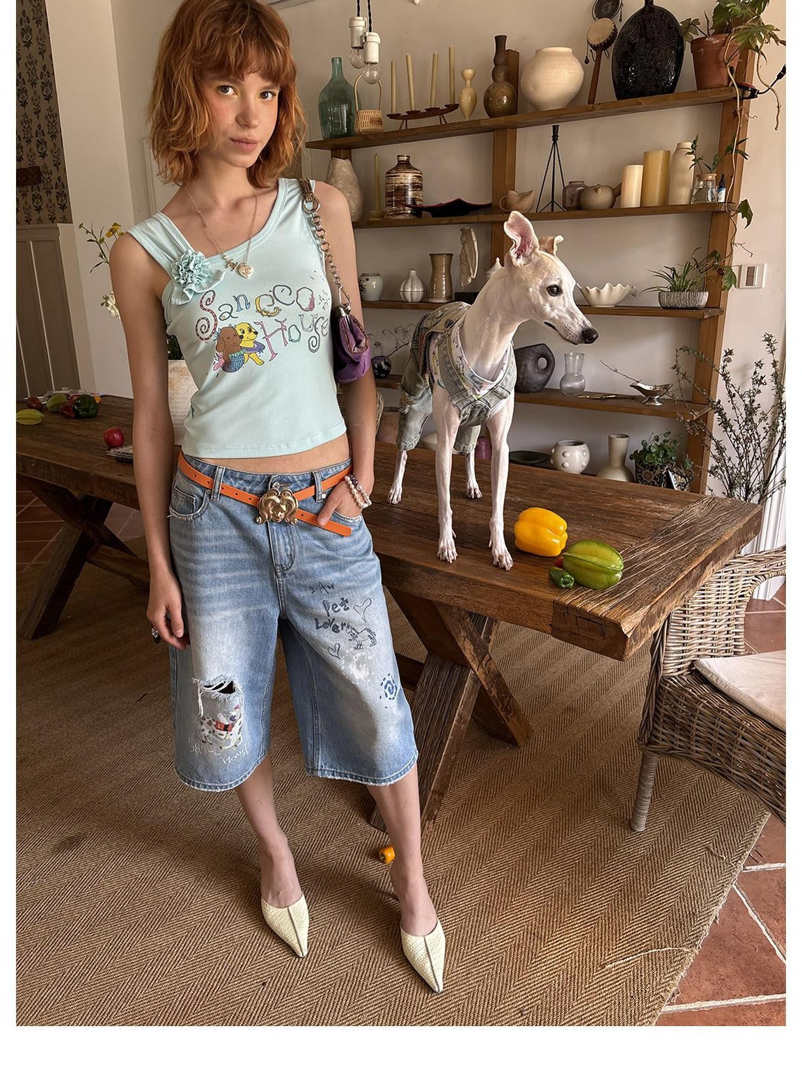 sancco house Asymmetric Floral Print Cropped Fitted Women&