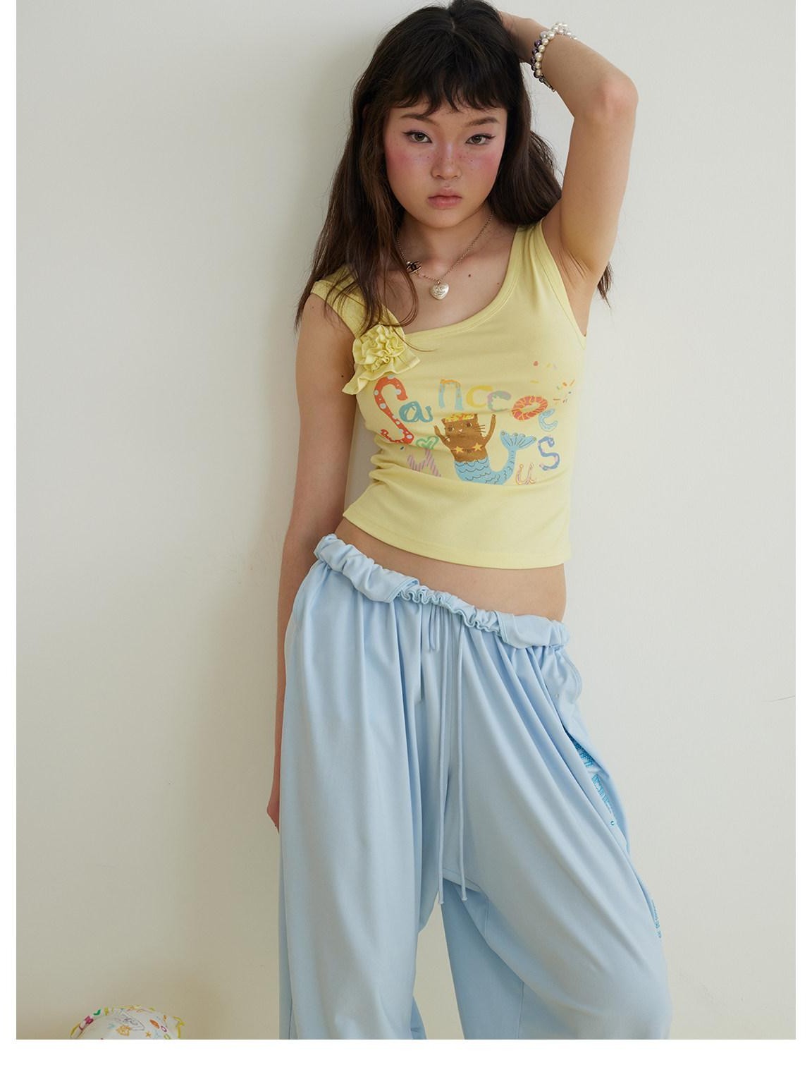sancco house Asymmetric Floral Print Cropped Fitted Women&