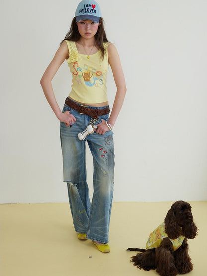 sancco house Asymmetric Strap Floral Print Cropped Fitted Women&