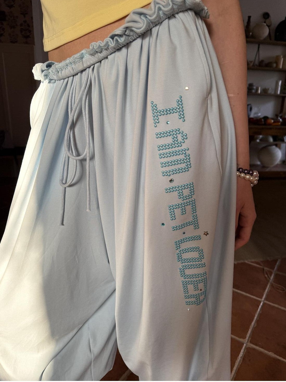 sancco house Balloon Rhinestone Slogan Pleated Women&