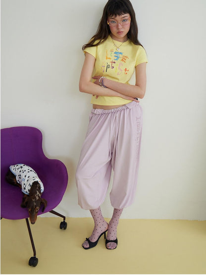 sancco house Balloon Rhinestone Slogan Pleated Women&