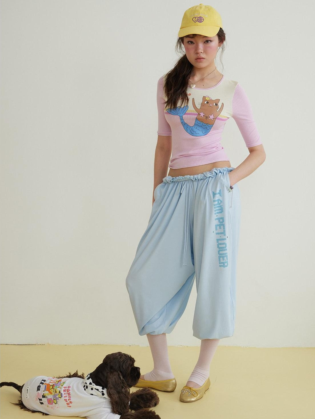 sancco house Balloon Rhinestone Slogan Pleated Women&