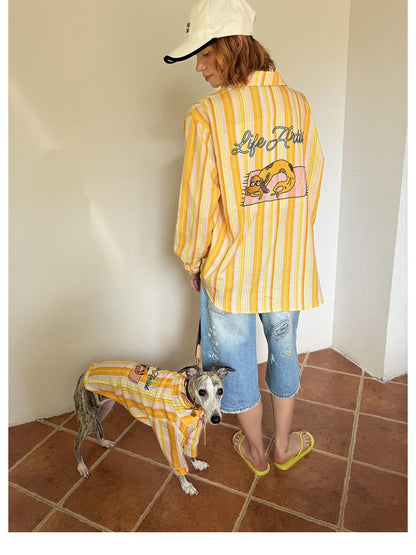 sancco house Beach Striped Dog Embroidery Women&