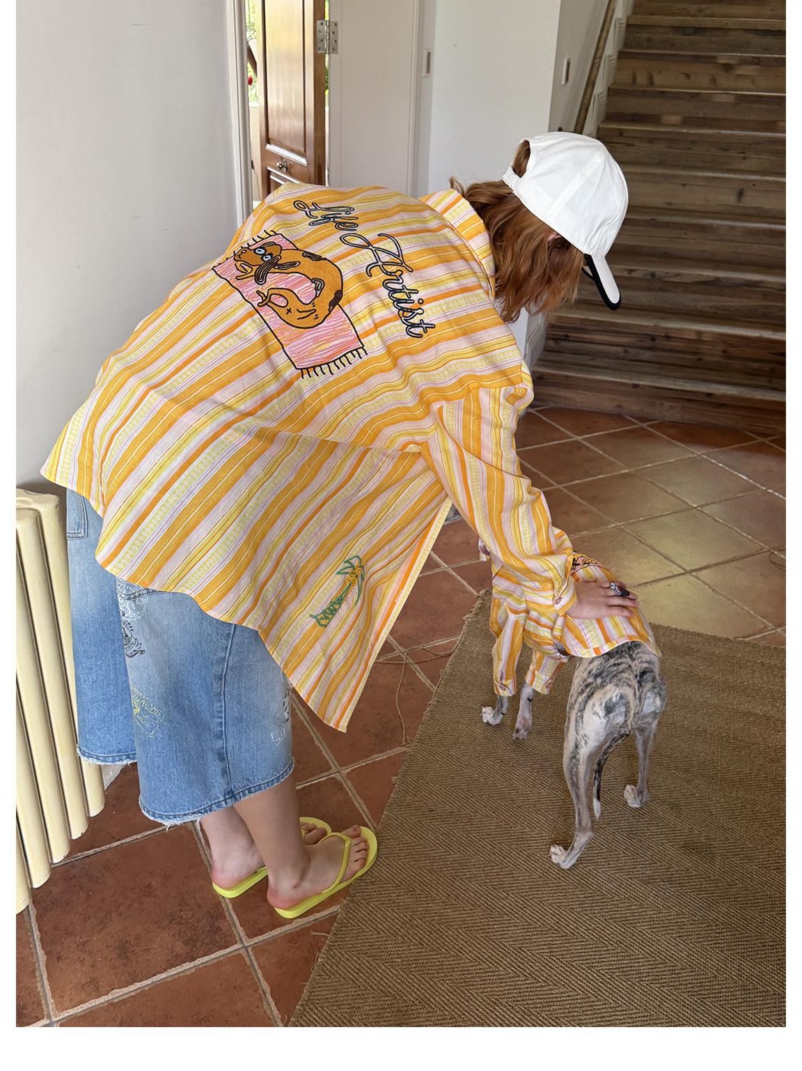 sancco house Beach Striped Dog Embroidery Women&