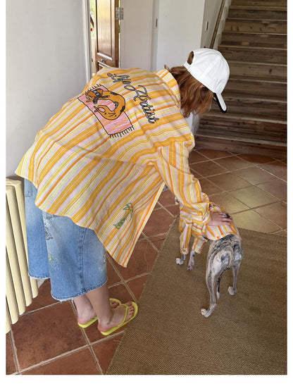 sancco house Beach Striped Dog Embroidery Women&