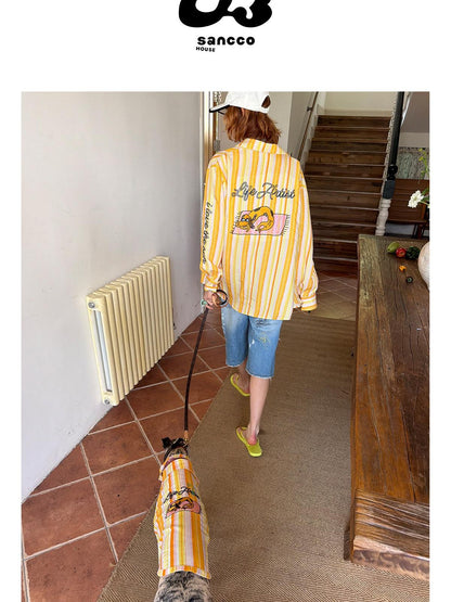sancco house Beach Striped Dog Embroidery Women&