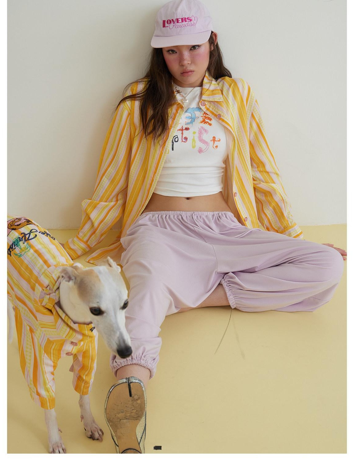 sancco house Beach Striped Dog Embroidery Women&