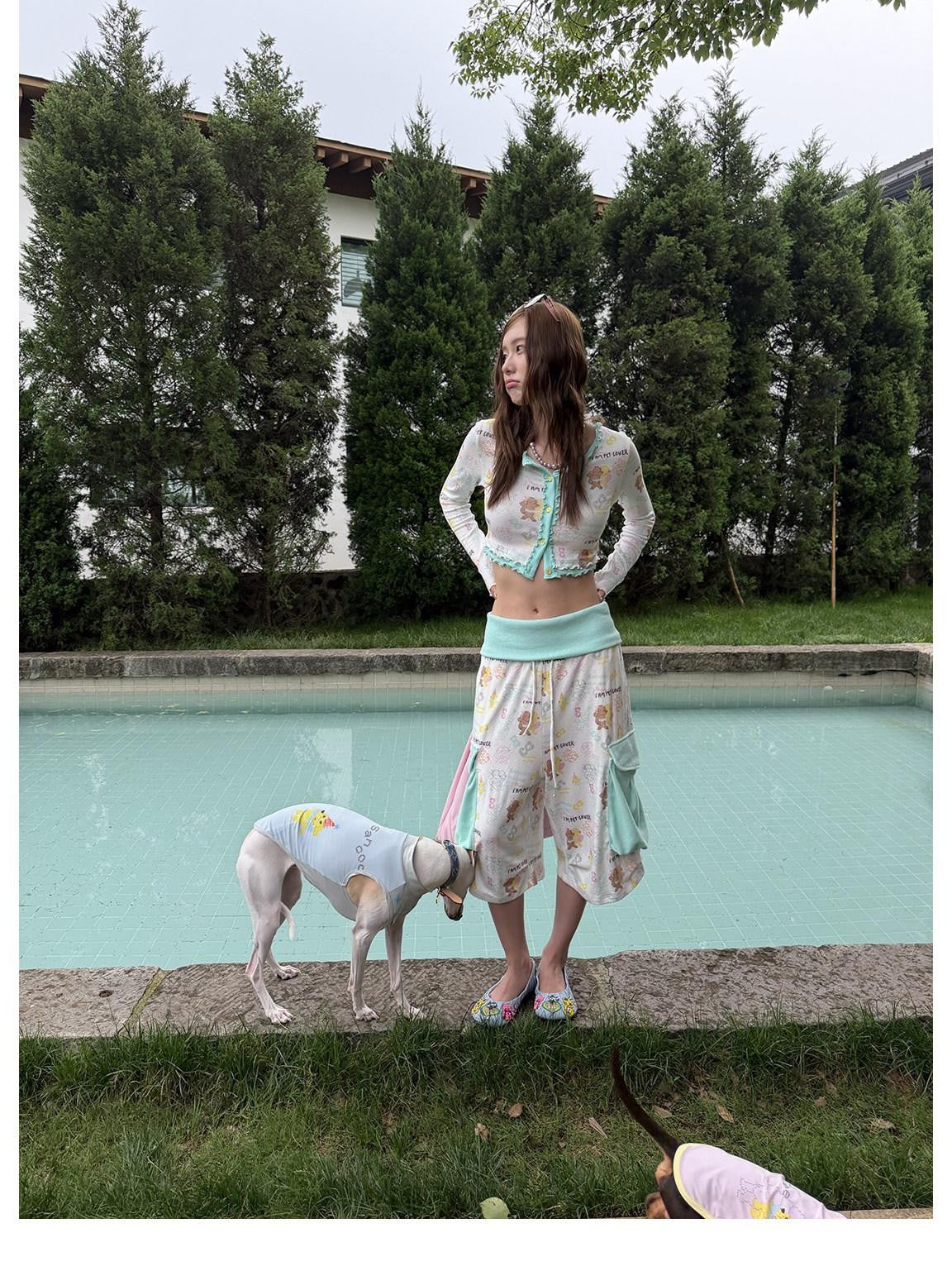 sancco house Beaded Puppy Colorblock Heart Cardigan Women&